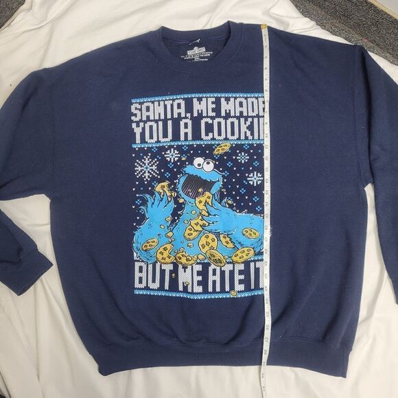 SESAME STREET Cookie Monster Santa crew neck sweatshirt unisex XXL - Picture 8 of 8